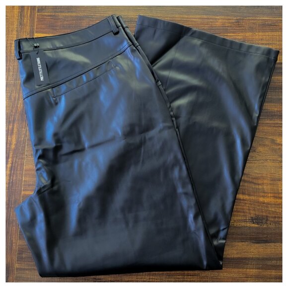 Women's Black Wide Leg Faux Leather Pants - Picture 4 of 10